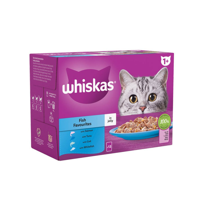 Whiskas 1+ Fish Favourites Adult Wet Cat Food Pouches in Jelly 12 x 85g